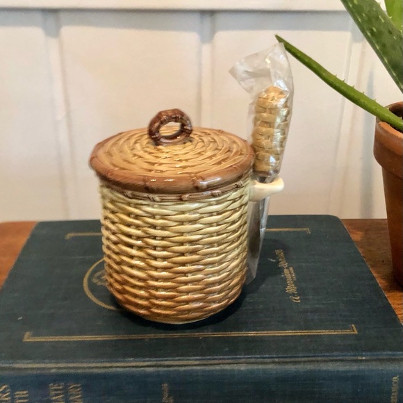 Vintage Otagiri Basket Weave Condiment/Jam Honey Pot & Knife Excellent condition - Picture 1 of 4